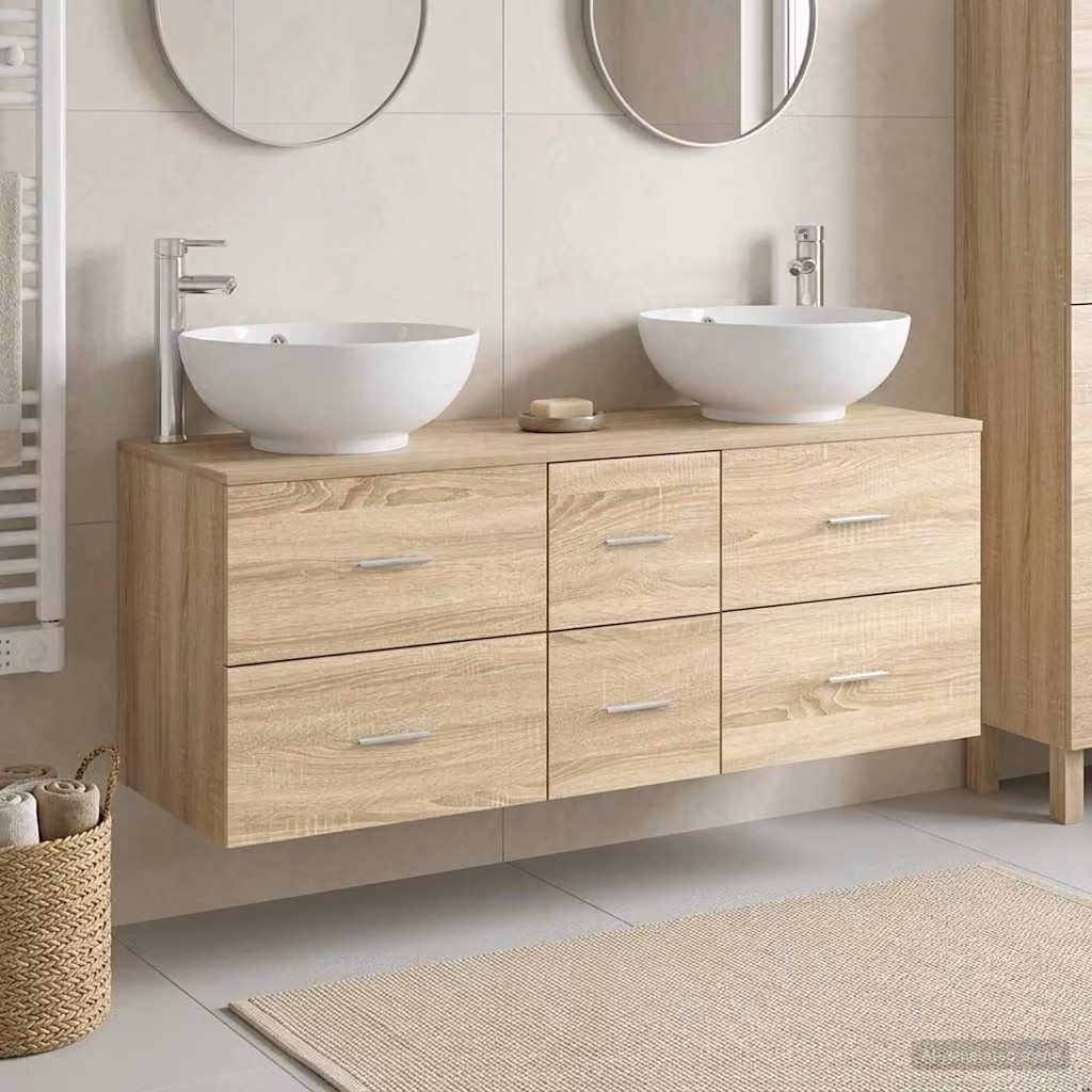 Set di mobili per il bagno moderno vidaXL composto da 3 pezzi in colore marrone con vanità e armadietti laterali L/P/H: 129,0 x 44,5 x 80,0 cm
