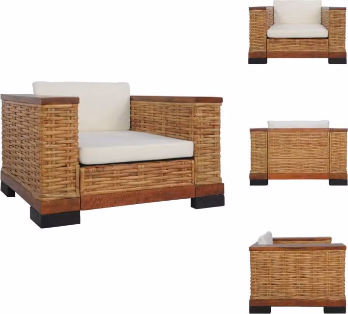 vidaXL Poltrona con cuscini in rattan naturale marrone - Poltrona