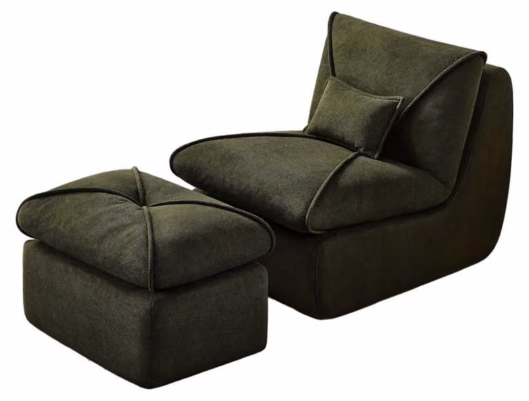 Poltrona reclinabile - Poltrona - Poltrona da relax - Pouf - Design ergonomico - Tessuto di chenille color beige chiaro