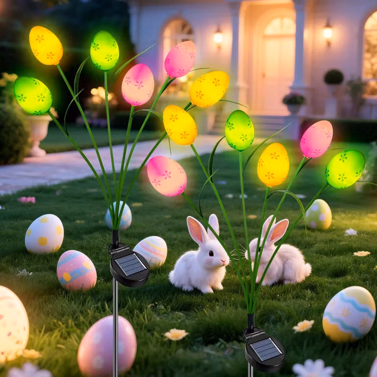 Set di 2 uova decorative solari, con 6 LED colorati, grado di protezione IP65, 2 modalità, per decorazioni da esterno