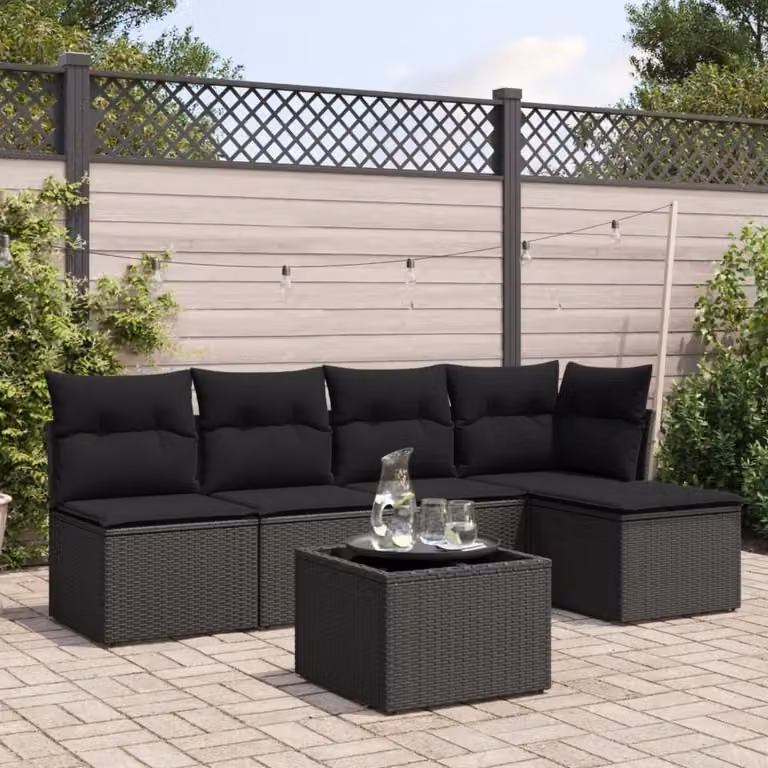 Maison Exclusive - Set da giardino 6 pezzi con cuscini in polyrattan nero