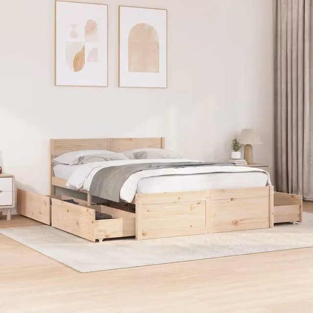 Letto senza Materasso 135x190 cm in Legno Massello di Pino 3282357