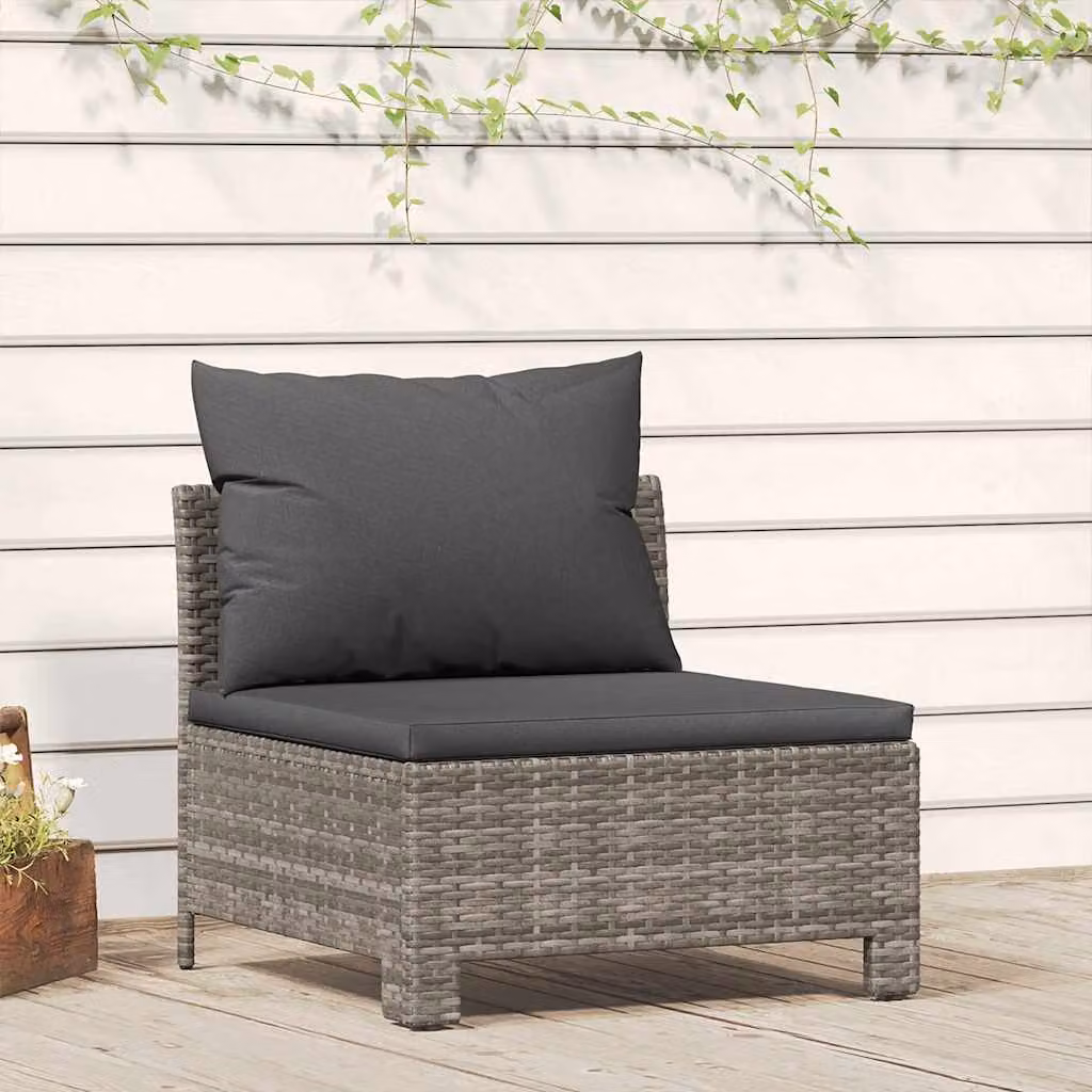 Divano da giardino centrale vidaXL in polyrattan con cuscini grigi