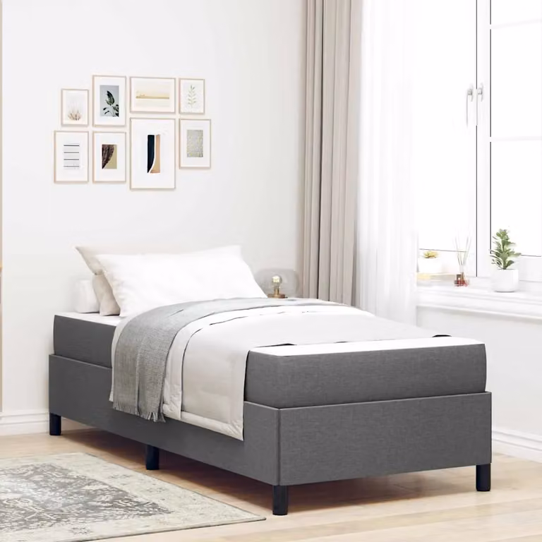 Letto a molle vidaXL in tessuto grigio con struttura in legno e doghe fisse L/P: 90 x 200 cm