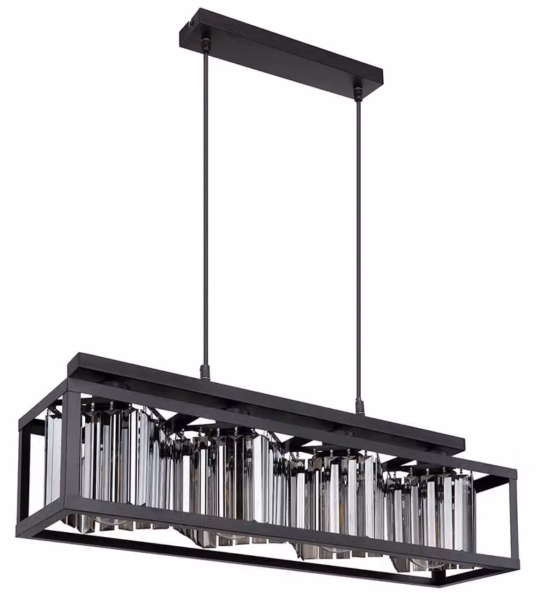 Lampada a sospensione in metallo nero, cristalli di vetro fumé H 120 cm