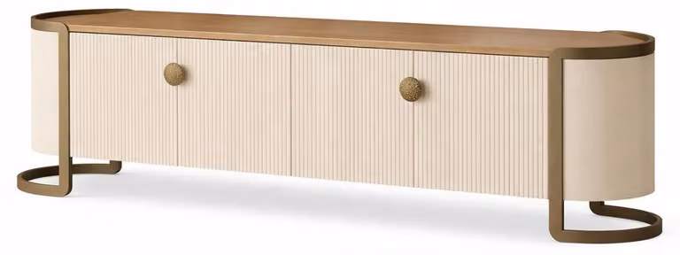 Mobile TV in legno color beige, elegante consolle TV, mobili per il soggiorno