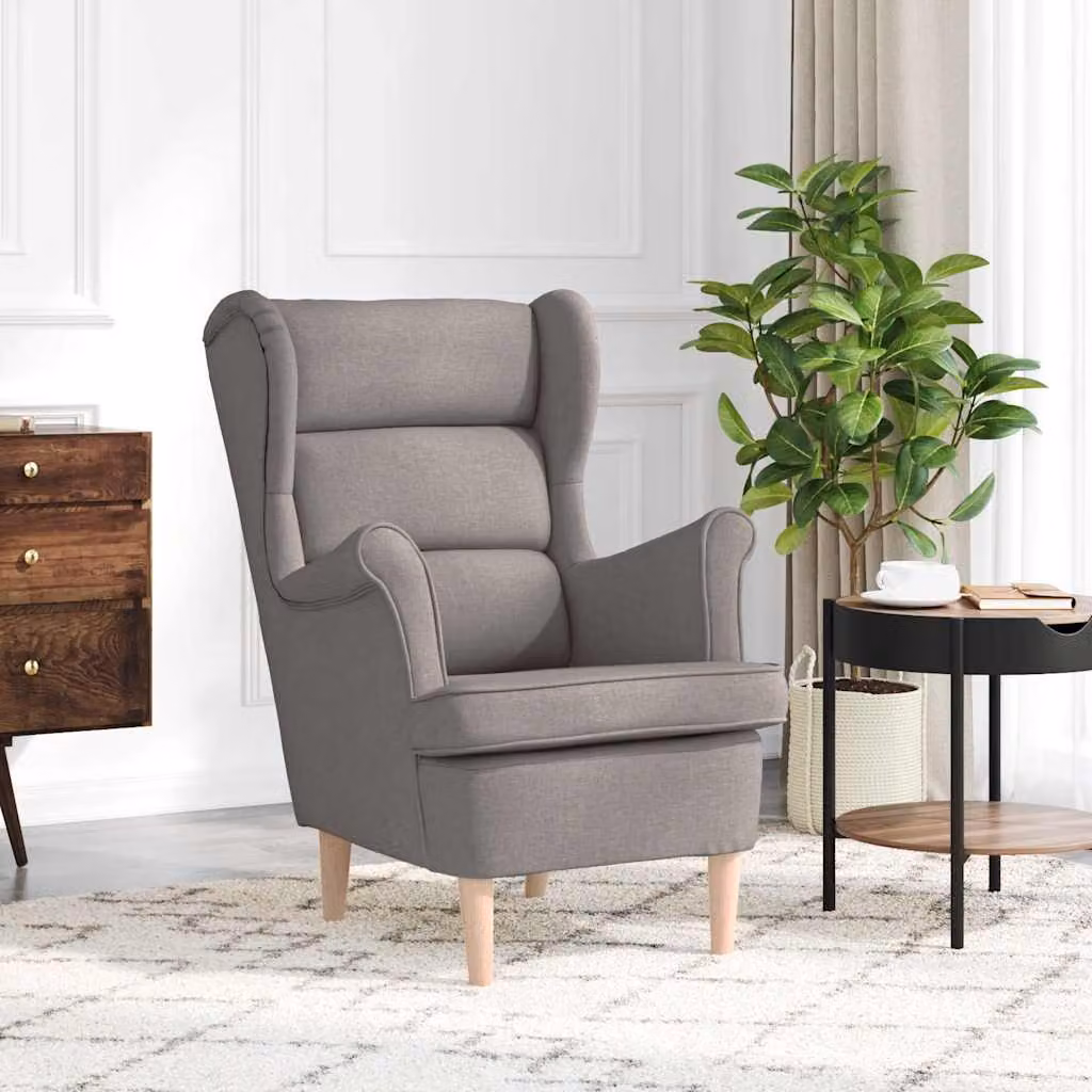 Poltrona moderna vidaXL in tessuto beige e grigio con braccioli e struttura in legno di gomma L: 74 cm, P: 84 cm, H: 100 cm