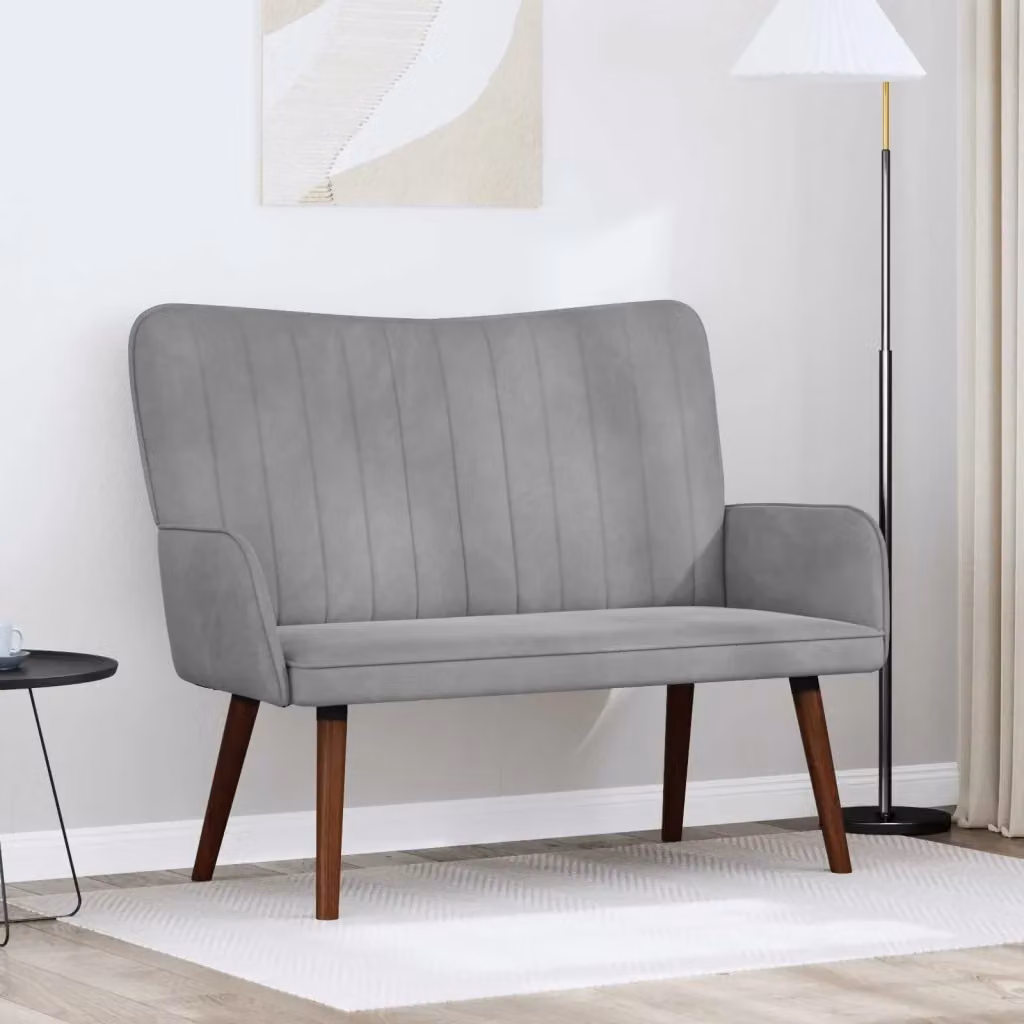Divano a due posti moderno in velluto grigio chiaro con struttura in metallo e legno per soggiorno o camera da letto L: 115 cm, P: 61 cm, H: 87 cm – 2