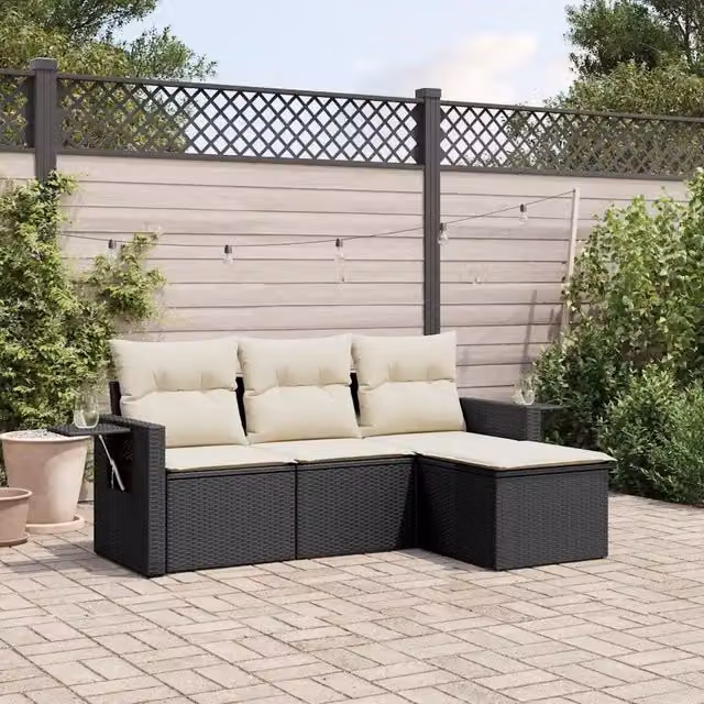 Set Divani da Giardino 4 pz con Cuscini Nero in Polyrattan 3252403