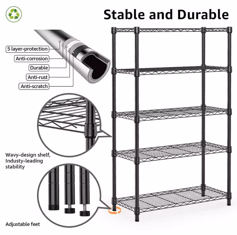 Scaffale metallico con 5 ripiani regolabili, dimensioni 35x60x158,7 cm, ideale per garage e cucina