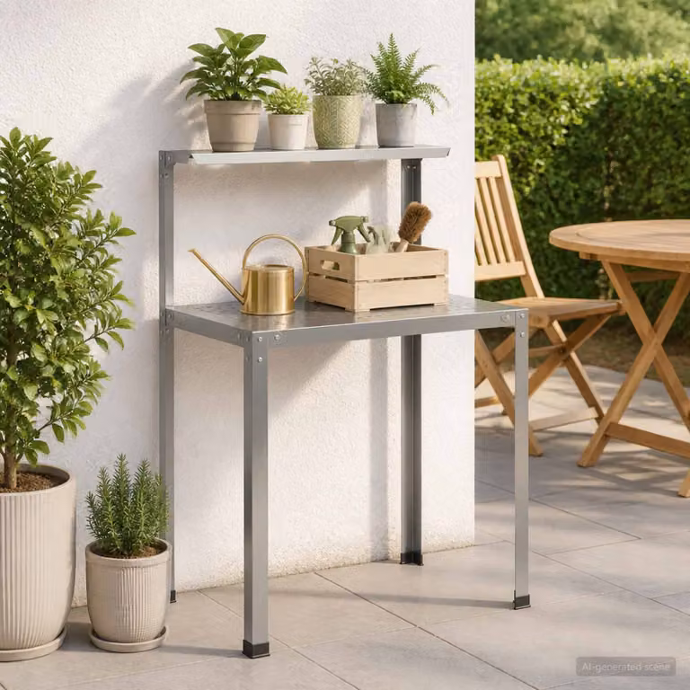 vidaXL Tavolo da rinvaso in acciaio zincato Argento L 100 cm x P 50 cm x H 104 cm