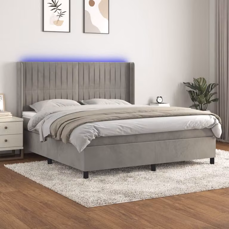 Letto Ibrido con Materasso e Illuminazione LED vidaXL in Velluto Grigio Chiaro L/P/H: 180 x 200 x 128 cm