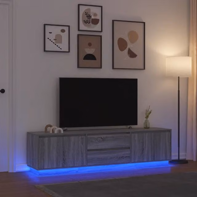 Mobile Porta TV con Luci LED-Credenza per TV Grigio Sonoma 193,5x41x50 cm