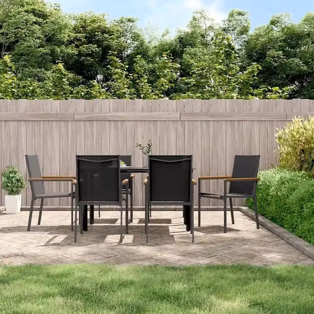 Set da Pranzo da Giardino vidaXL Nero in Acciaio e Vetro, 7 Pezzi