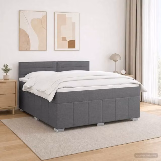 Letto Box Spring vidaXL con Materasso a Molle Pocket e Illuminazione LED, Grigio e Bianco, L/P: 140 x 190 cm