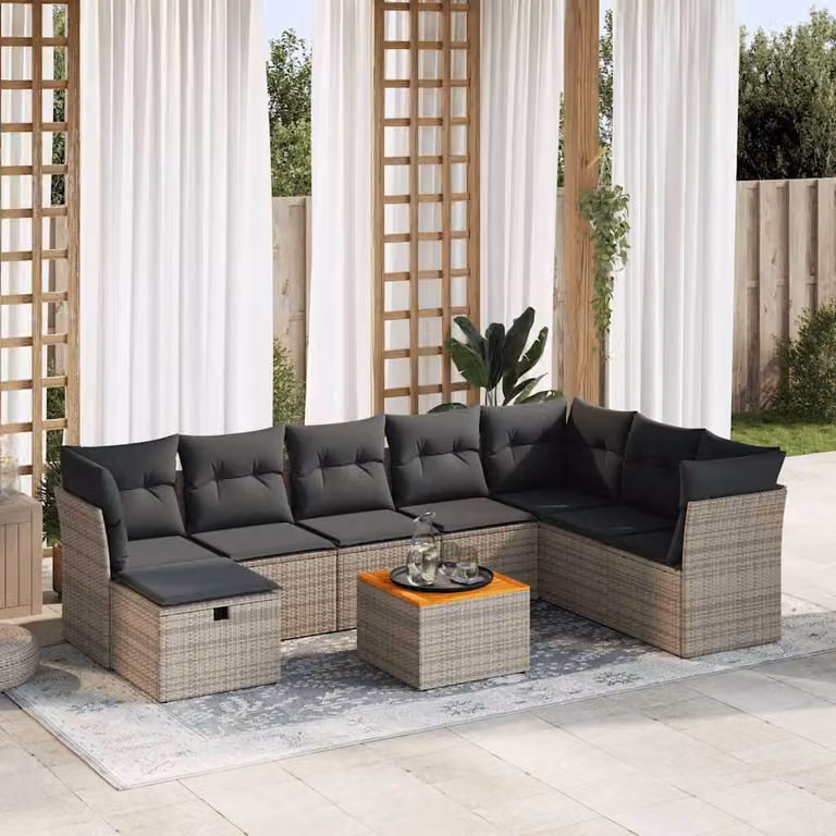Maison Exclusive - Set da giardino 9 pezzi con cuscini Grigio Polyrattan