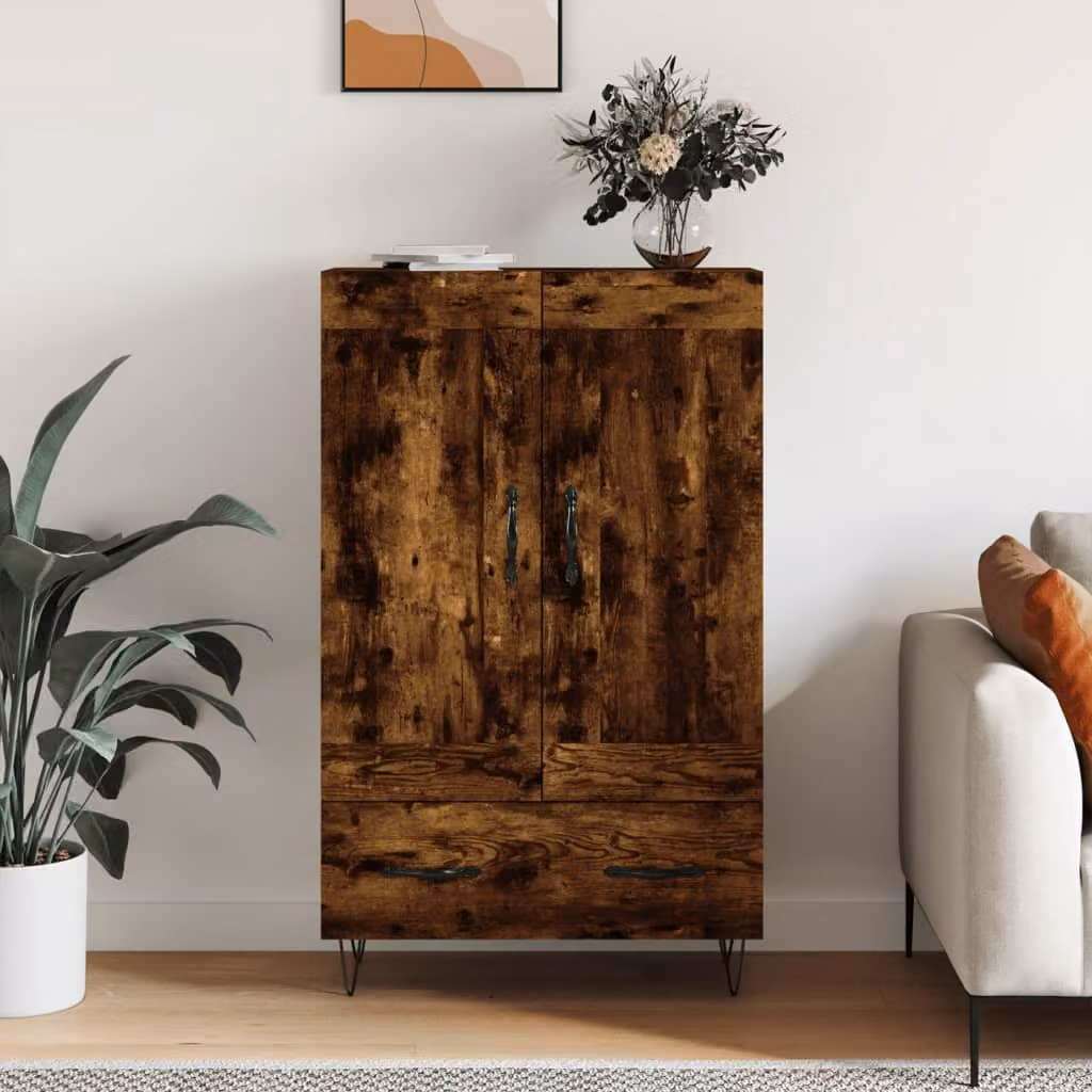 Credenza moderna vidaXL in legno multistrato color rovere fumo, L 115 x P 69,5 x H 31 cm