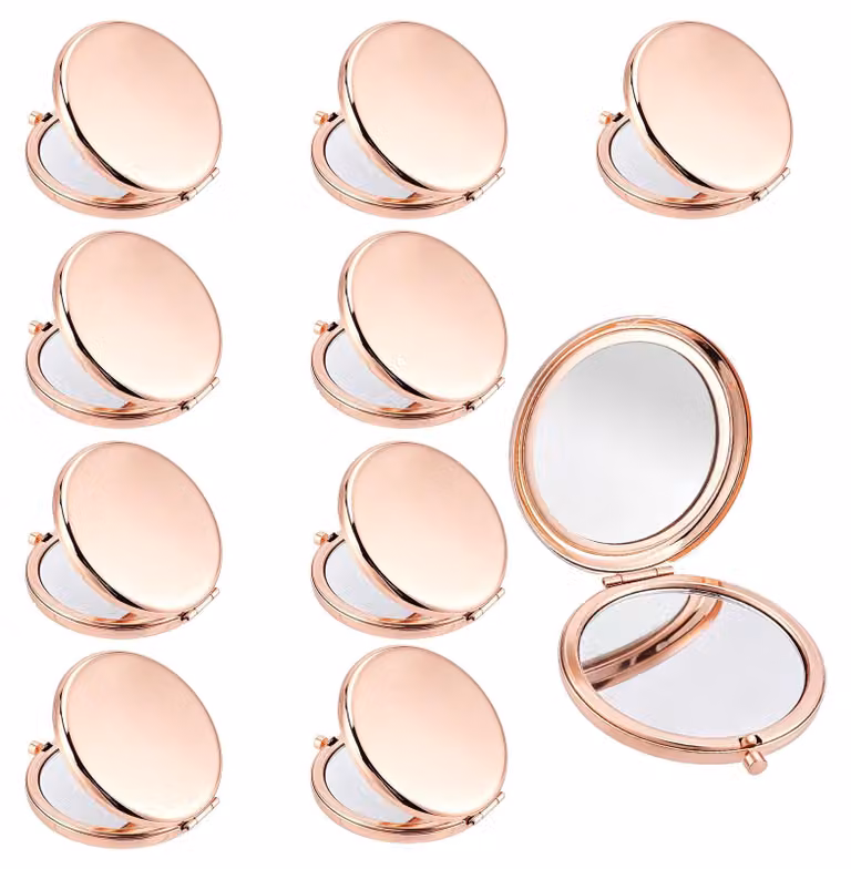 Specchietti pieghevoli rotondi, confezione da 10, color oro rosa, diametro 6,79 cm, compatti