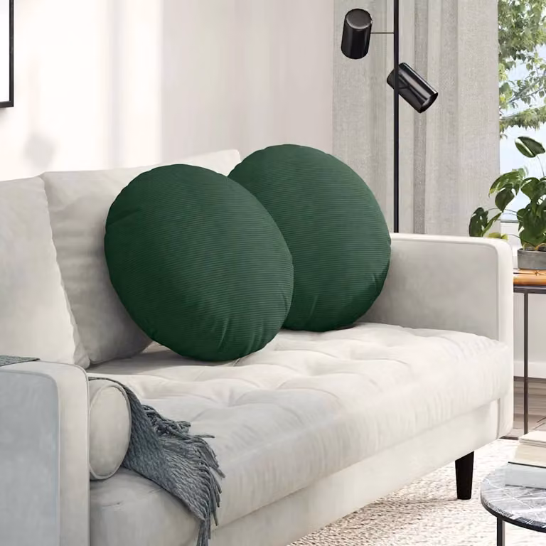 Set di 2 cuscini rotondi per seduta vidaXL in tessuto a coste verde scuro con rivestimento lavabile e rimovibile