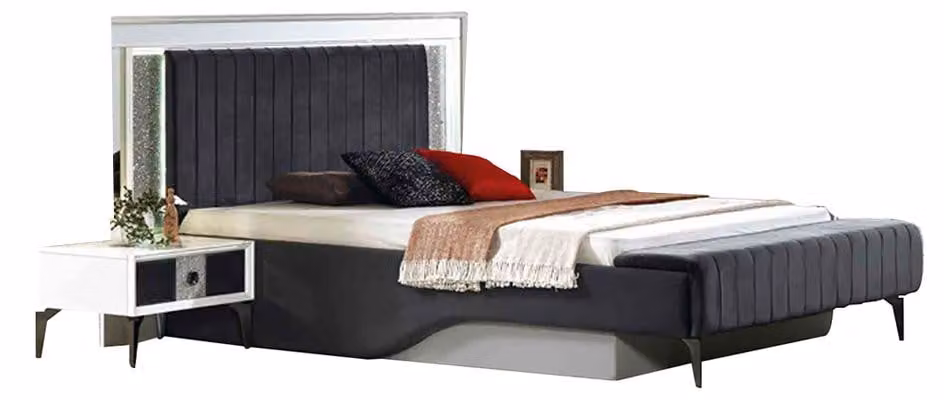 Graues Luxus Bett Designer Schlafzimmer Möbel Holz Bettrahmen Edle Möbel