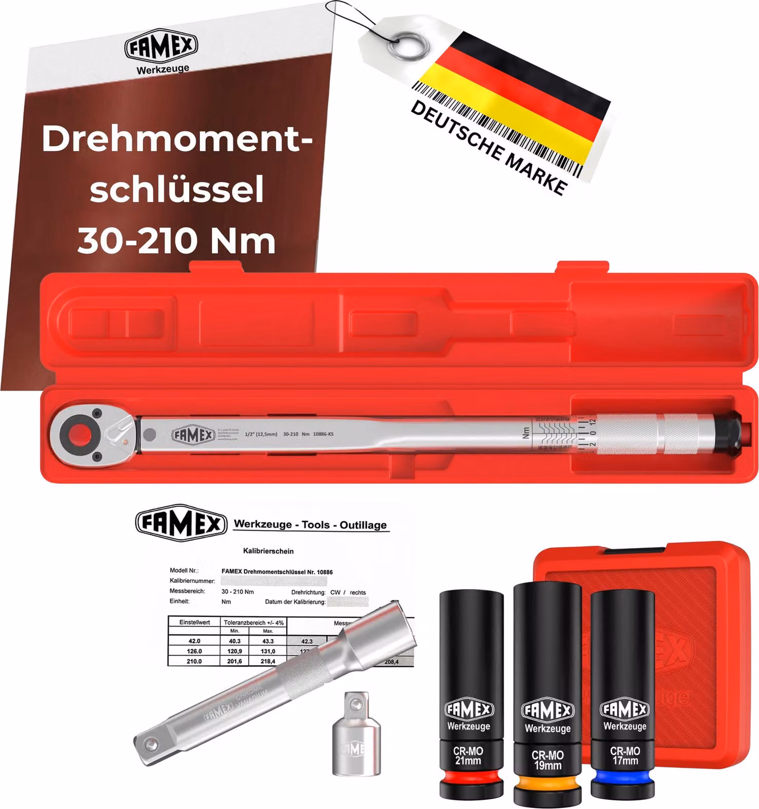FAMEX 10886-3N Chiavi dinamometriche da 1/2" 30-210 Nm