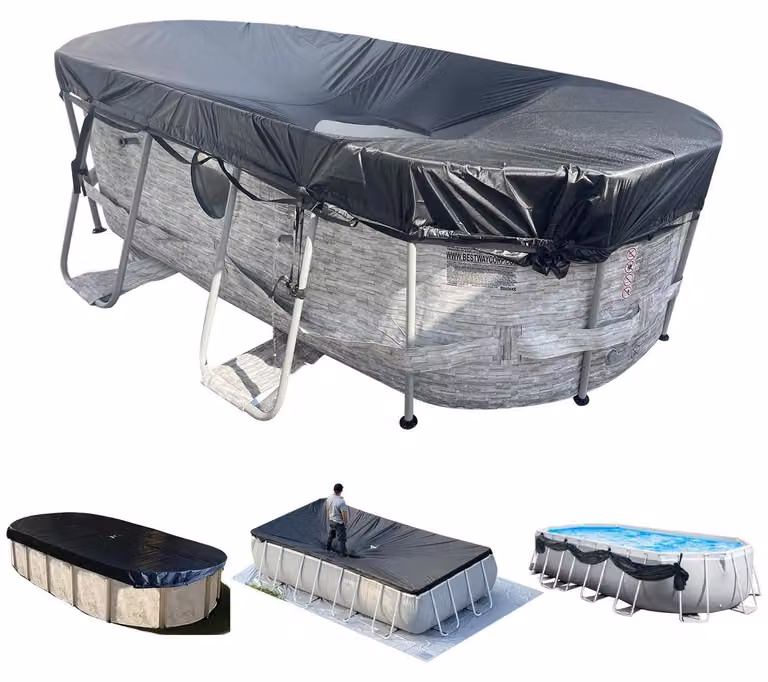 Copertura per piscina rettangolare/ovale con spazio di stoccaggio, 786 x 420 cm, colore nero