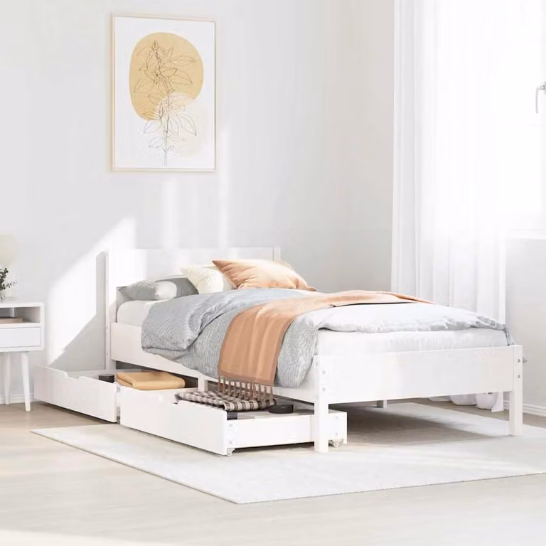 Letto singolo vidaXL in legno massello di pino bianco con cassetti L/P/H: 190 x 90 x 71,5 cm