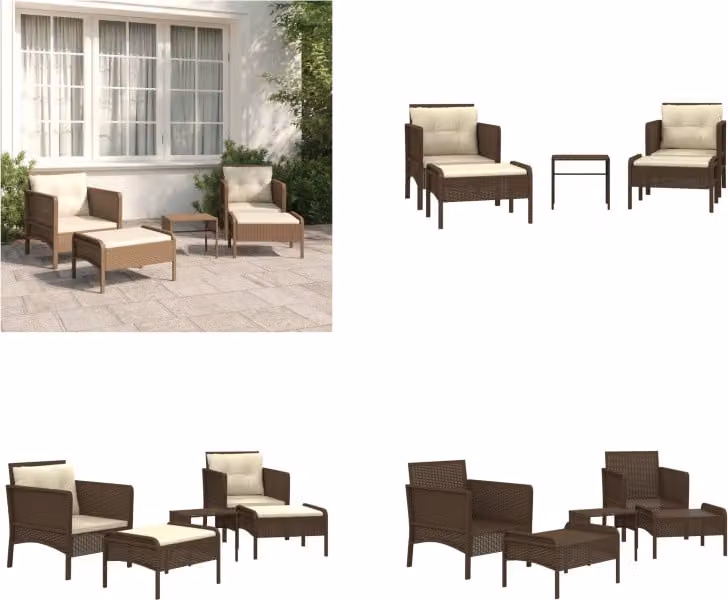 vidaXL Set salotto da giardino 5 pezzi con cuscini in poly rattan marrone - Set salotto da giardino - Set salotto da giardino - Set salotto da esterno - Set salotto da terrazza