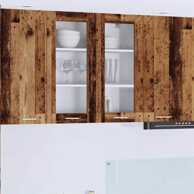 Armadio pensile da cucina vidaXL in legno effetto vecchio marrone con ante in vetro L 80 x P 31 x H 80 cm