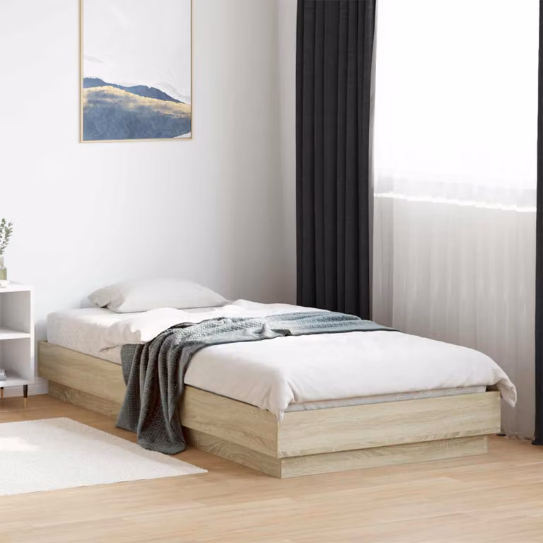 Letto moderno vidaXL in legno ingegnerizzato con illuminazione LED e porta di ricarica USB, colore Rovere Sonoma, L 80 x P 200 cm