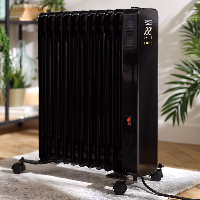 Radiatore Elettrico ad Olio Portatile Intelligente - Nero - 2500W - Kylo - ECOSO by Hudson Reed
