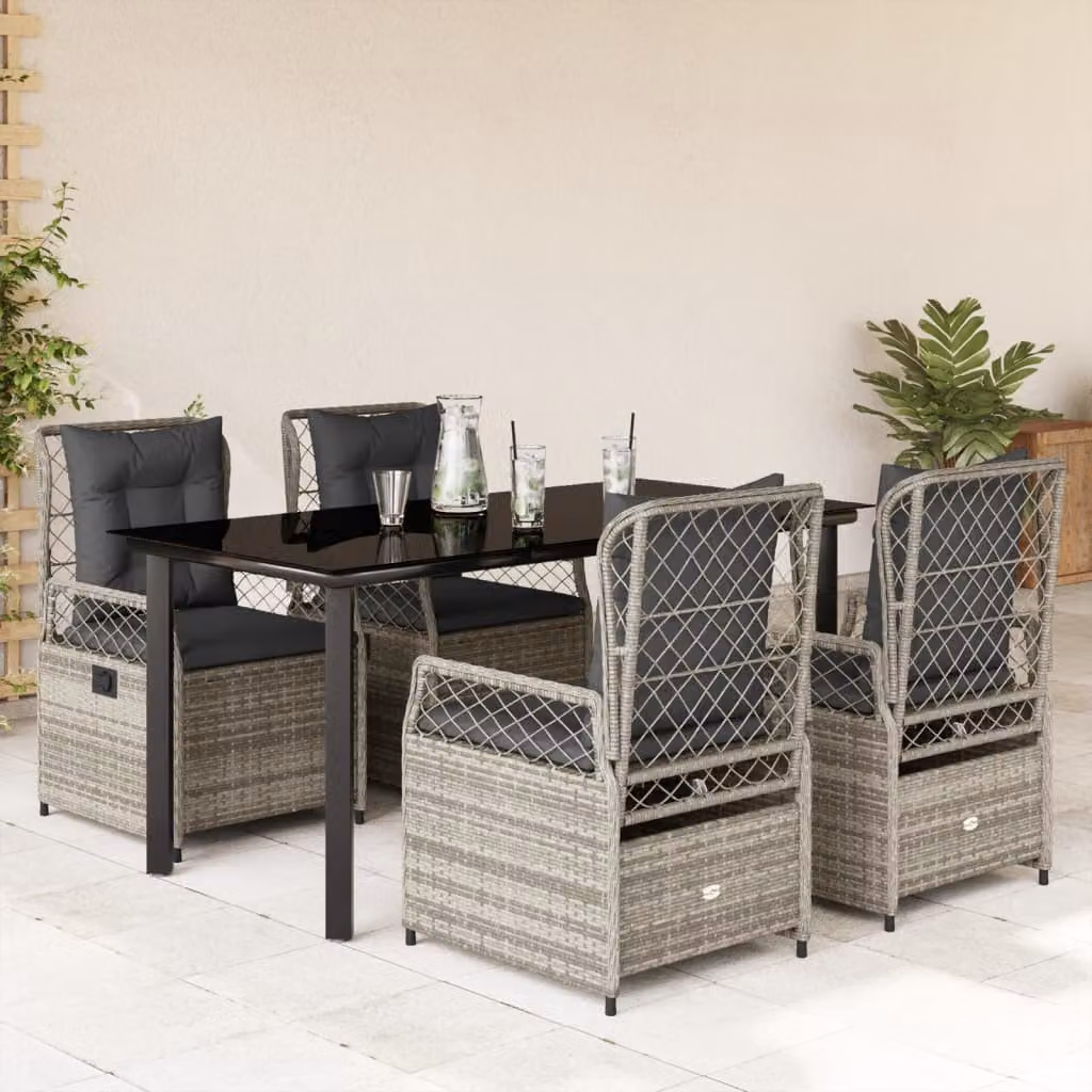 vidaXL Set da Pranzo da Giardino 5 pz in Polyrattan e Vetro Grigio e Nero – 1