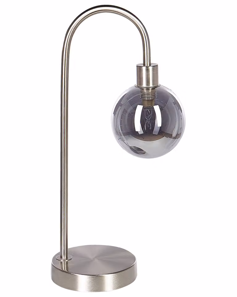 BELIANI Lampada da tavolo acciaio argento e paralume in vetro lampada da notte rotonda lampada da tavolo design moderno e glamour