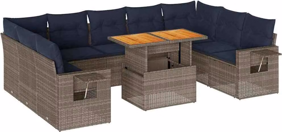 Set Divano da Giardino 10 pz con Cuscini Grigio in Polyrattan
