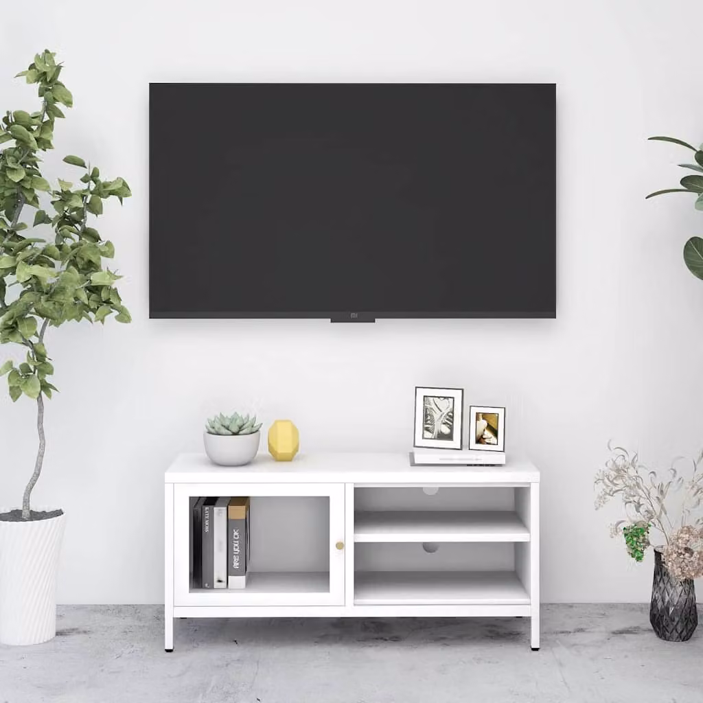 Mobile TV vidaXL Bianco in Acciaio e Vetro L: 90 cm, P: 30 cm, H: 44 cm