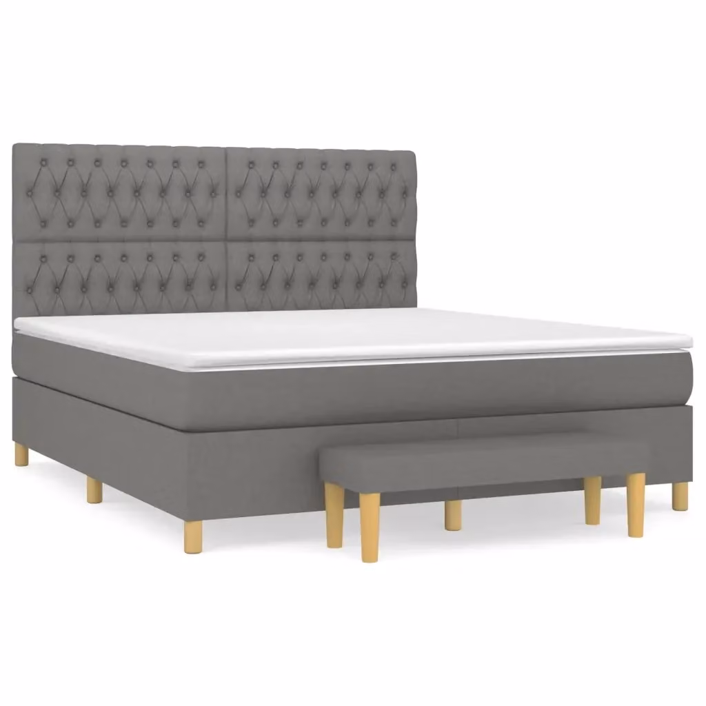 vidaXL Letto Ibrido con Materasso e Struttura Imbottita in Tessuto Grigio e Bianco L/P/H: 180 x 200 x 128 cm – 2
