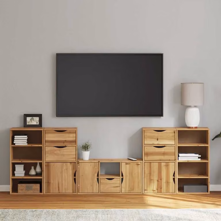 Set Mobile TV 5 pezzi ODDA vidaXL in Legno Massello di Pino, Colore Marrone, Stile Rustico Cerato