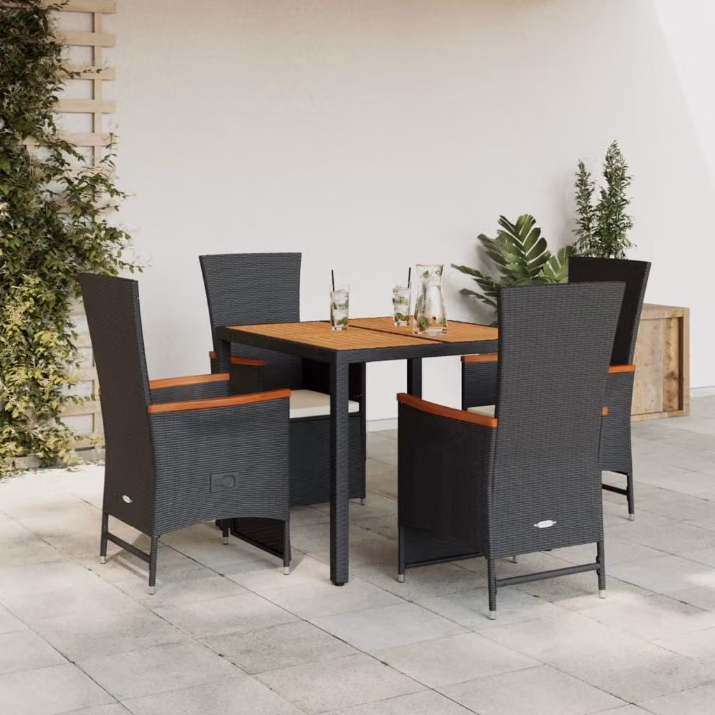 Maison Exclusive - Set da Pranzo da Giardino 5 pz Nero con Cuscini in Polyrattan