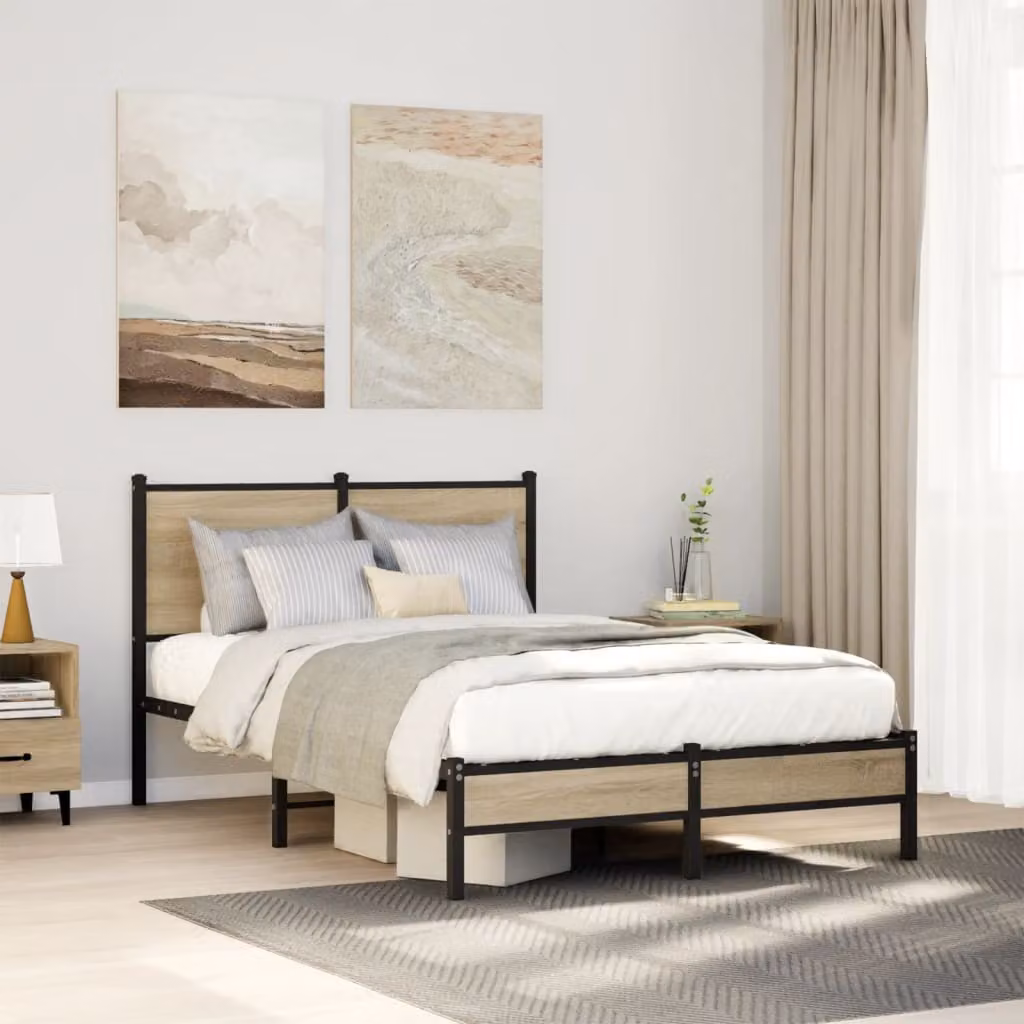 Giroletto in metallo vidaXL con doghe fisse in legno, colore Rovere Sonoma, L/P/H: 120 x 200 x 91,5 cm
