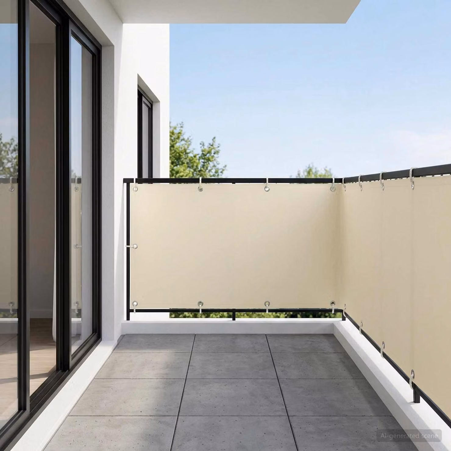 Schermo di privacy per balcone vidaXL in poliestere e alluminio, beige, H: 1,5 m x L: 15 m