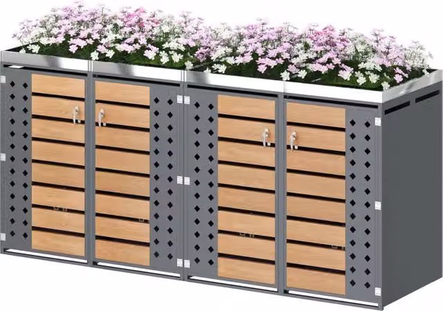 Contenitore per rifiuti da giardino ¨C Minimal ¨C legno effetto venatura orizzontale 4 ante chiudibili