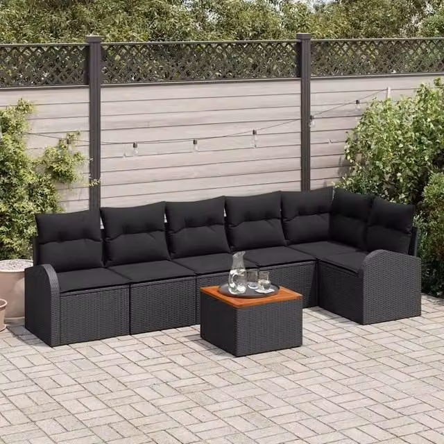 Set Divano da Giardino 7 pz Nero polyrattan 3356259