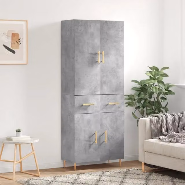 Credenza-Buffet-Armadio da cucina Grigio Cemento 69,5x34x180 cm in Legno Multistrato 444867