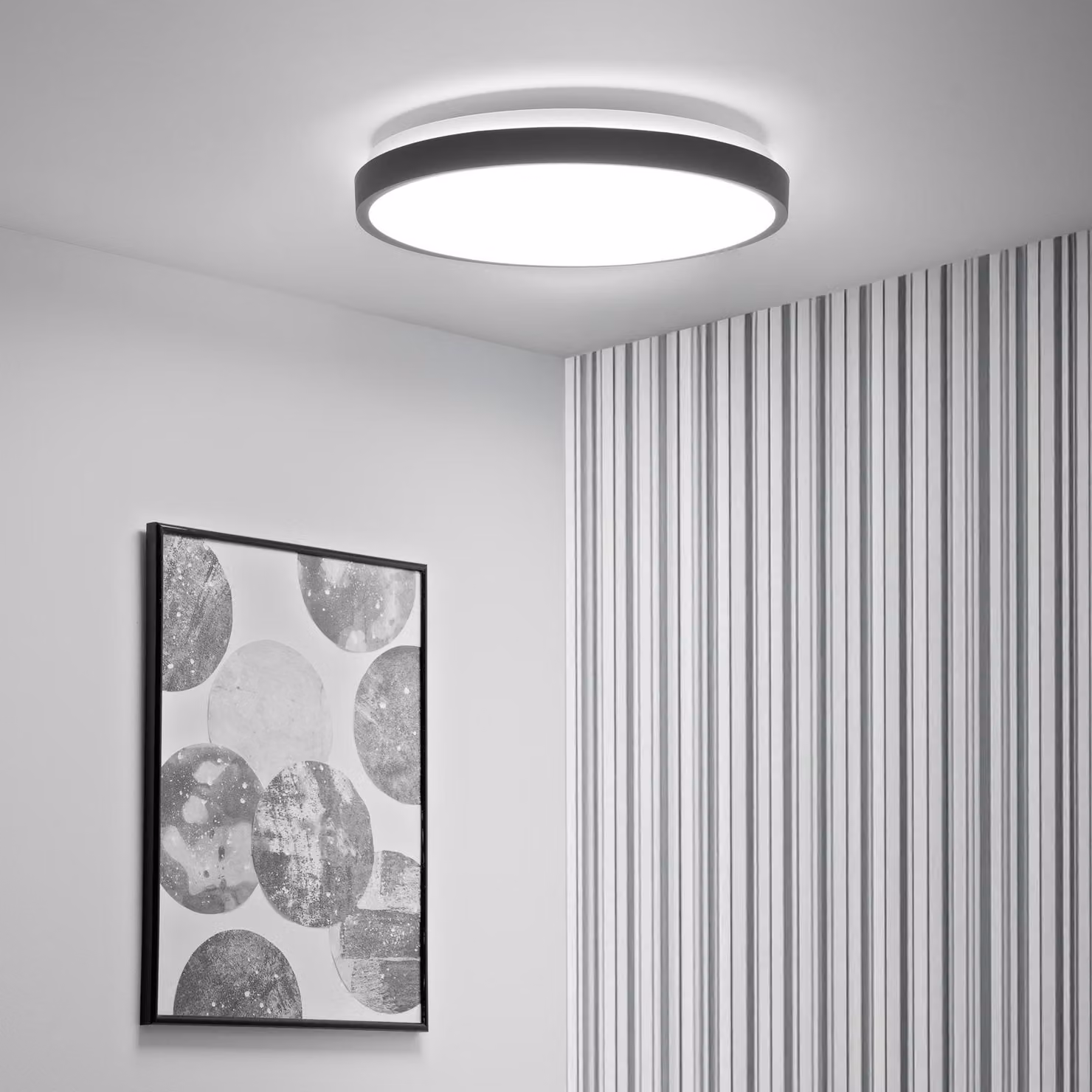 LUMILED LED lampada da soffitto 24W 2500 Lm plafoniera 4000K bianco neutro 34cm bianco tondo piatto con anello nero moderno soggiorno camera dei bambini camera da letto