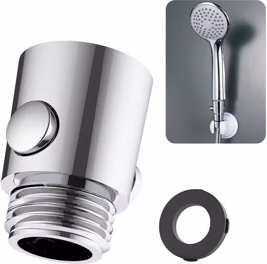 Valvola di intercettazione Ibenzoa® per doccia – a risparmio idrico e con regolazione della pressione, finitura argento-cromo, materiale ABS, funzionamento con un solo pulsante, facile installazione tra il tubo della doccia e il soffione