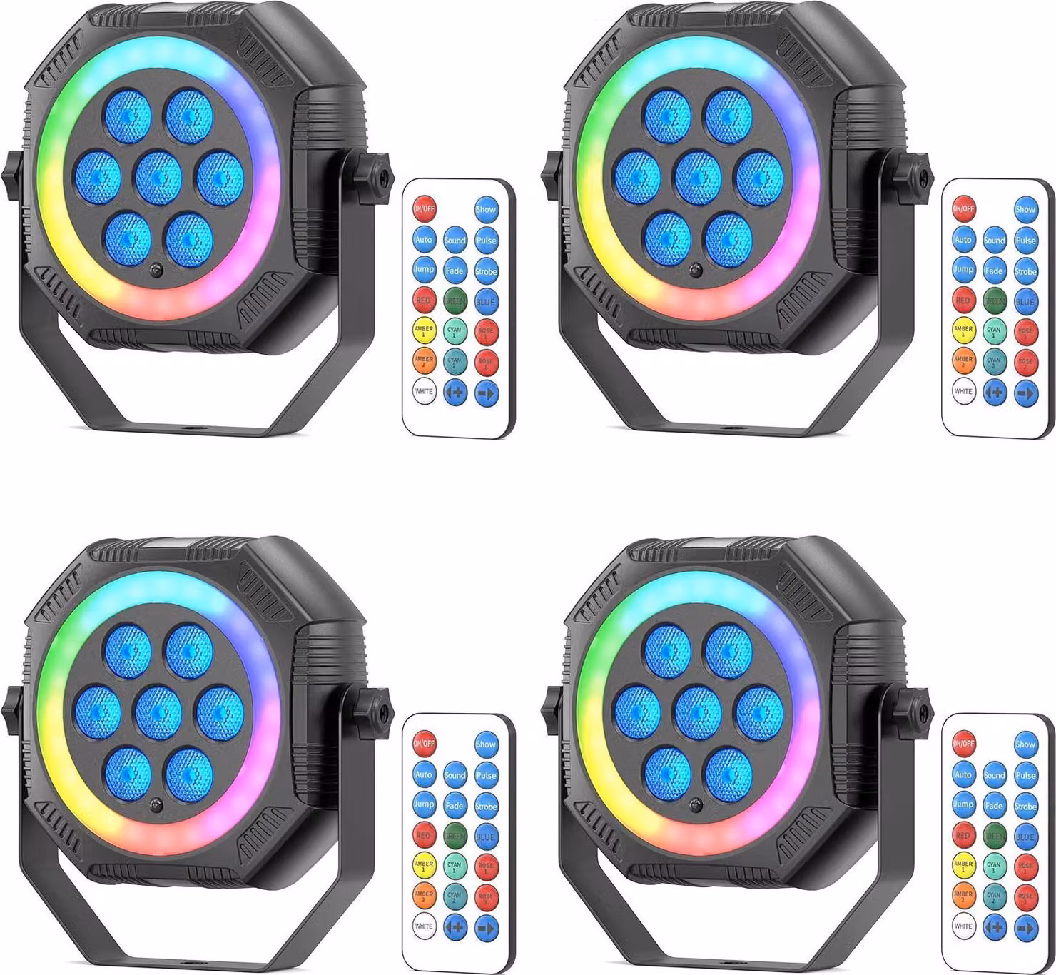 Faretto da palco, LED RGB, design ricaricabile, 4 unità, spina UE