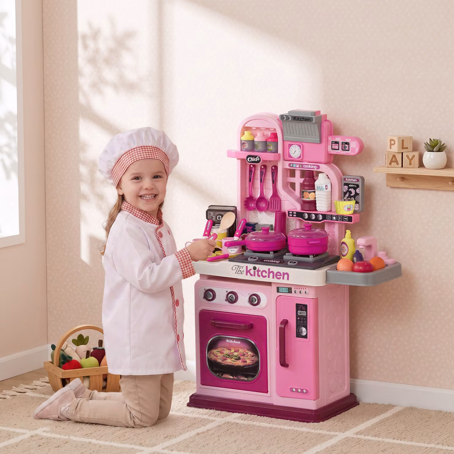 Cucina Giocattolo AIYAPLAY per Bambini con Luci, Suoni e Rubinetto, 33 Pezzi, Rosa, L/P/H: 53 x 22 x 69 cm – 2