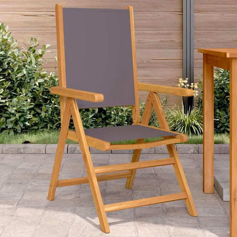 Set di 2 sedie pieghevoli vidaXL in legno di acacia e tessuto color antracite con braccioli
