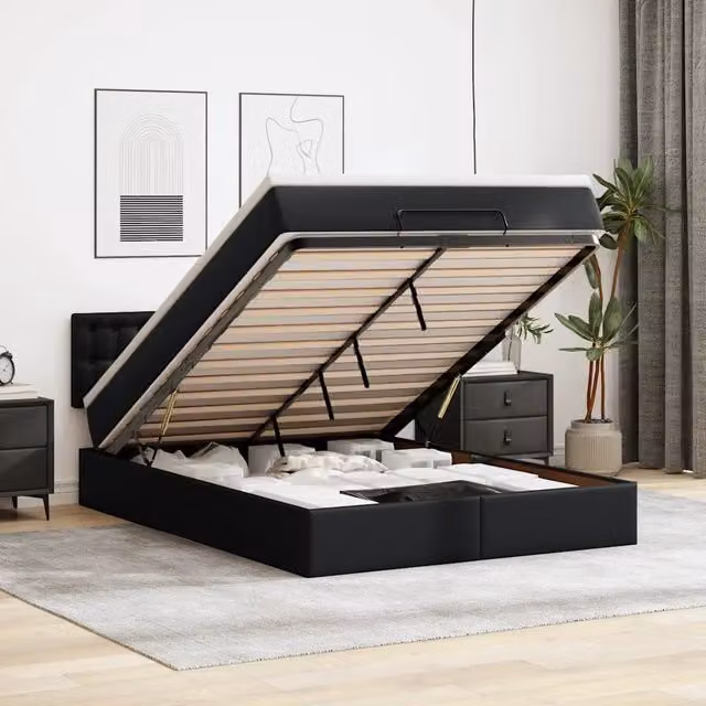 Pouf Letto con Materassi e LED Nero 140x190cm Similpelle 3312152