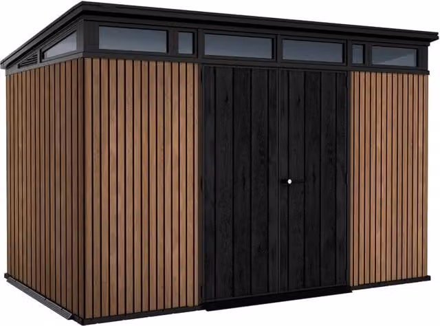 Casetta Box da Giardino Keter Signature Venetian Pent Effetto Legno Marrone e Antracite L: 340 cm, P: 218 cm, H: 226 cm – 1